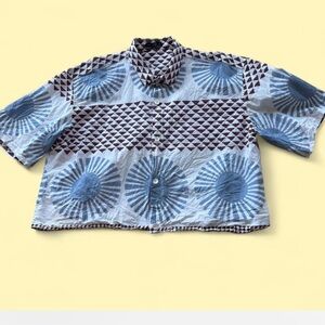 Geometric Patterned boxy cut. One of a kind, block print